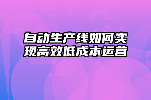 自動(dòng)生產(chǎn)線如何實(shí)現(xiàn)高效低成本運(yùn)營